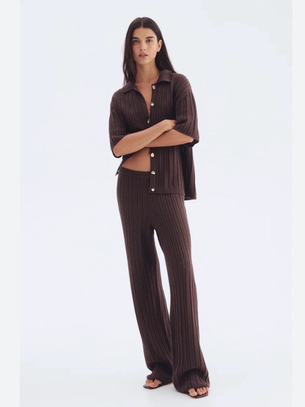 H&M Chocolate Brown Ribbed Knit Pants